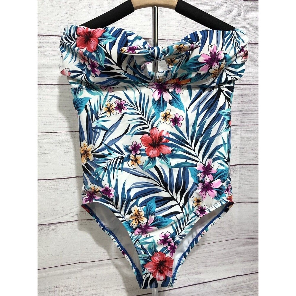 Blue Floral Tropical Time & Tru One Piece Swimsuit Sz L (12-14) NWOT